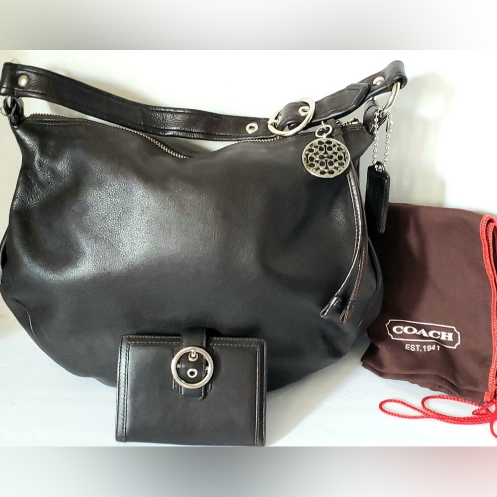 Coach Ali Lg Brown Leather Hobo Bag w/ Matching Wallet